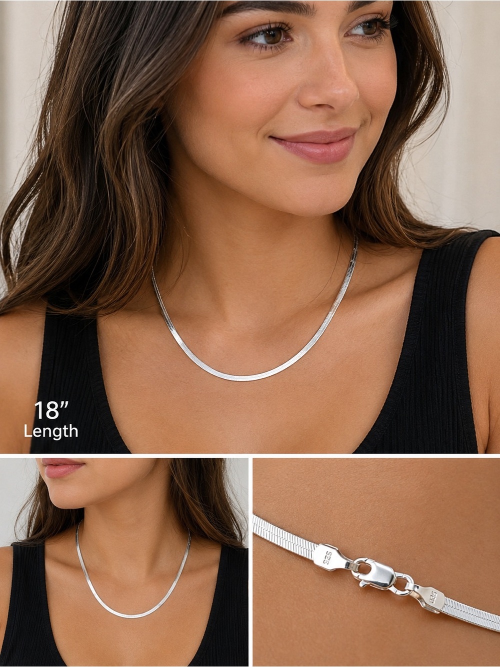 Silver Herringbone Necklace - 18" Women Jewelry